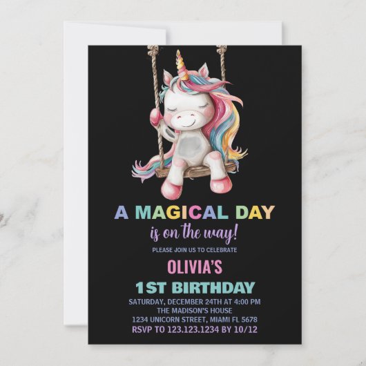 Unicorn Birthday Invitations Kaart (Voorkant)