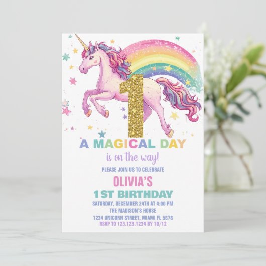 Unicorn Birthday Invitations Kaart (Staand voorkant)