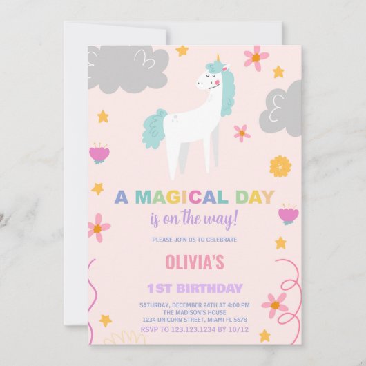 Unicorn Birthday Invitations Kaart (Voorkant)