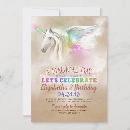 Unicorn Birthday Invitations Kaart (Voorkant)