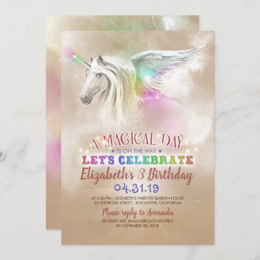 Unicorn Birthday Invitations Kaart (Voorkant / Achterkant)