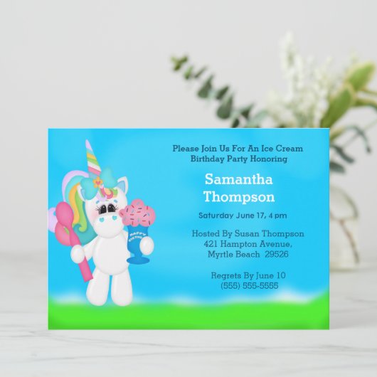 Unicorn Birthday Invitations Kaart (Staand voorkant)