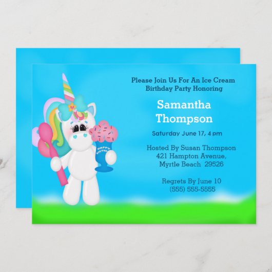 Unicorn Birthday Invitations Kaart (Voorkant / Achterkant)