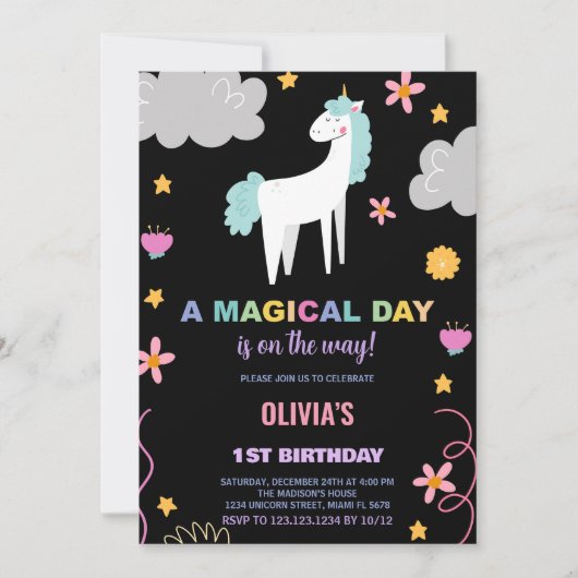 Unicorn Birthday Invitations Kaart (Voorkant)