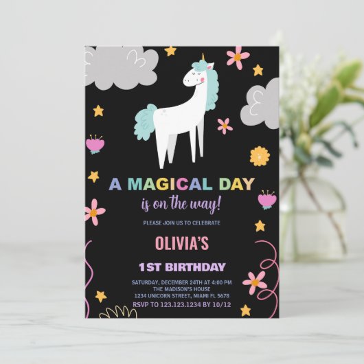 Unicorn Birthday Invitations Kaart (Staand voorkant)