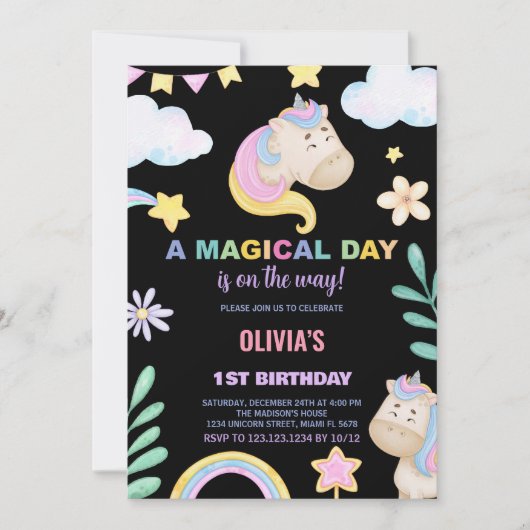 Unicorn Birthday Invitations Kaart (Voorkant)