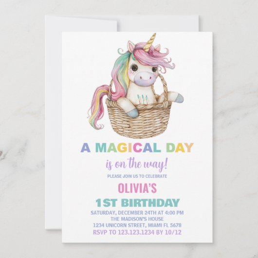 Unicorn Birthday Invitations Kaart (Voorkant)