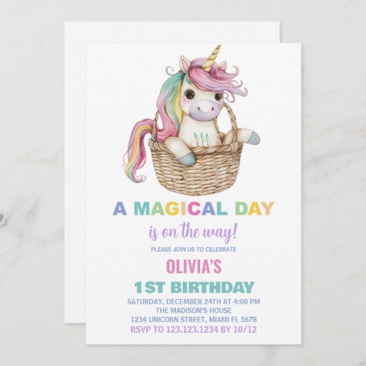 Unicorn Birthday Invitations Kaart (Voorkant / Achterkant)