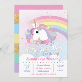 Unicorn Birthday Invitations Rainbow Girl Kaart