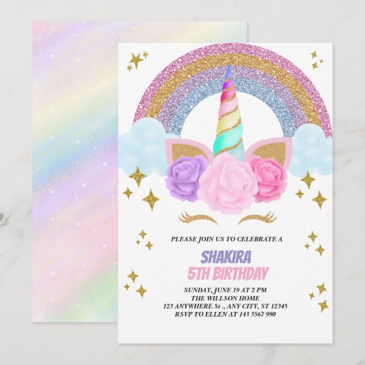 Unicorn Birthday Kaart (Voorkant / Achterkant)