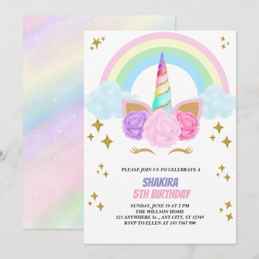 Unicorn Birthday Kaart (Voorkant / Achterkant)