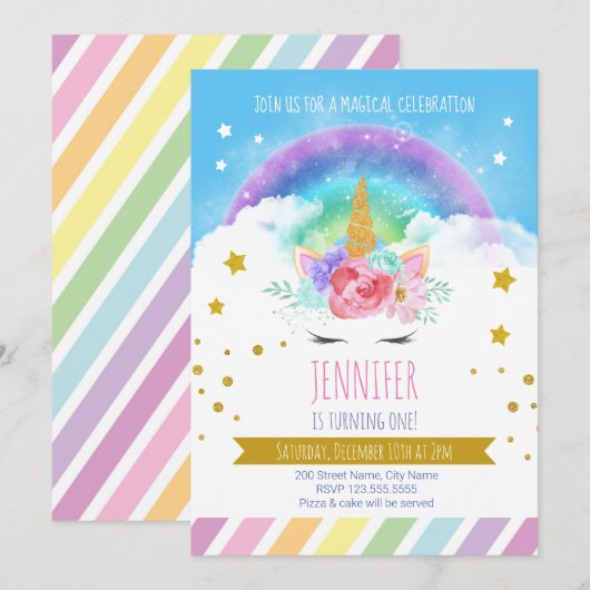 Unicorn Birthday Kaart (Voorkant / Achterkant)