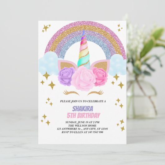 Unicorn Birthday Kaart (Staand voorkant)