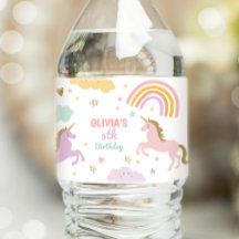 Unicorn Birthday Label Rainbow Magical Girl Pink