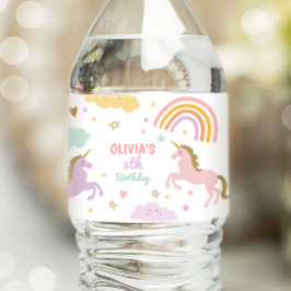 Unicorn Birthday Label Rainbow Magical Girl Pink Waterfles Etiket