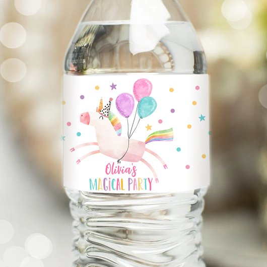Unicorn Birthday Label Rainbow Magical Girl Pink Waterfles Etiket