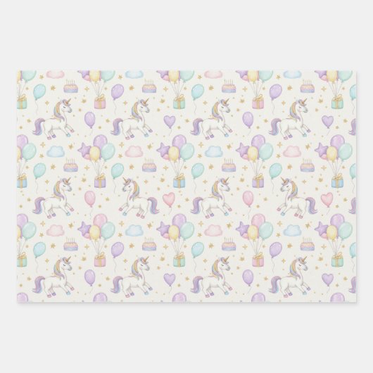 Unicorn Birthday Magic – Pastel Balloons & Cakes Inpakpapier Vel (Voorkant 3)