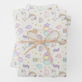 Unicorn Birthday Magic – Pastel Balloons & Cakes  Inpakpapier Vel (In situ)