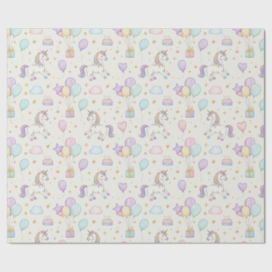 Unicorn Birthday Magic – Pastel Fantasy Celebratio Cadeaupapier (Vlak)