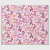 Unicorn Birthday Naam toevoegen Leeftijd Meisje's  Cadeaupapier (Vlak)