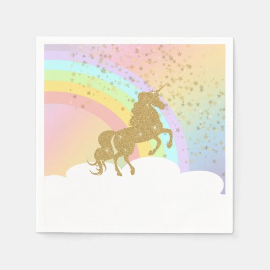 Unicorn Birthday Napkin - Gold Unicorn Servet (Voorkant)