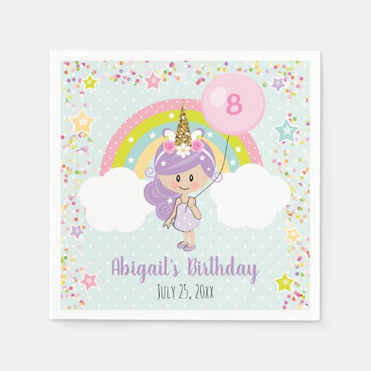 Unicorn Birthday Napkins Servet (Voorkant)
