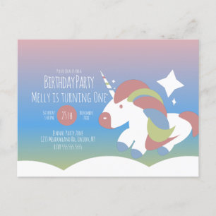 Unicorn Birthday Party Clouds Colorful Gradient Briefkaart