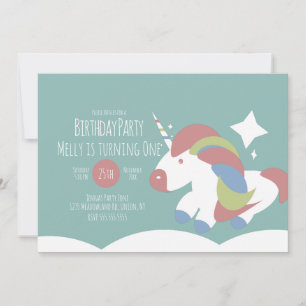 Unicorn Birthday Party Clouds Colorful Simple Kaart