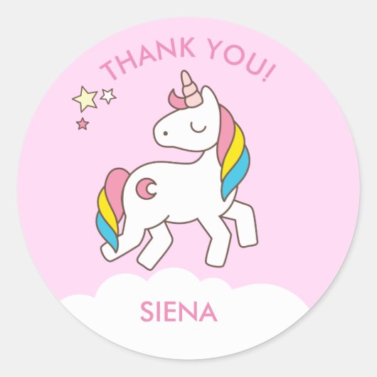 Unicorn Birthday Party Dank je Ronde Sticker (Voorkant)