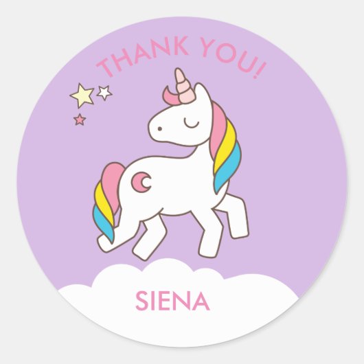 Unicorn Birthday Party Dank je Ronde Sticker (Voorkant)