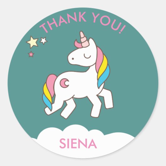 Unicorn Birthday Party Dank u Ronde Sticker (Voorkant)