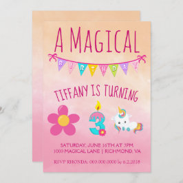 Unicorn Birthday Party Drie jaar oud Kaart