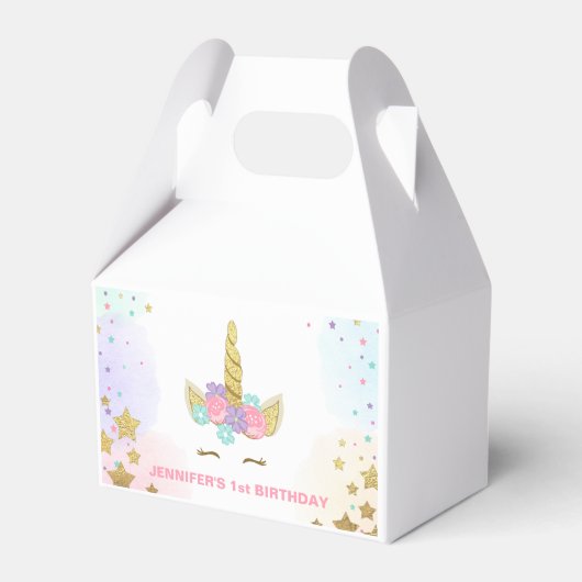 Unicorn Birthday Party Favor Box Magical Pink Gold Bedankdoosjes (Voorkant Zijde)