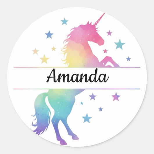 Unicorn Birthday Party Favor Name Sticker (Voorkant)