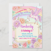 Unicorn Birthday Party Flowers Invitation Kaart (Voorkant)