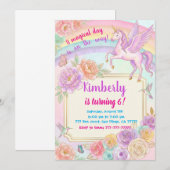Unicorn Birthday Party Flowers Invitation Kaart (Voorkant / Achterkant)