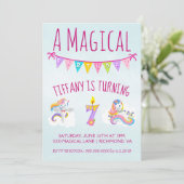 Unicorn Birthday Party for 7 year old Kaart (Staand voorkant)