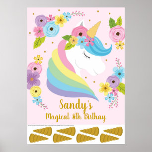 Unicorn Birthday Party Game Pin the Tail Game Poster