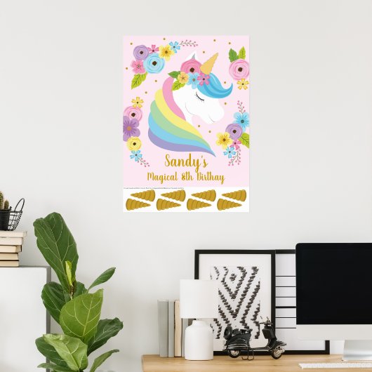 Unicorn Birthday Party Game | Pin the Tail Game Poster (Thuiskantoor)