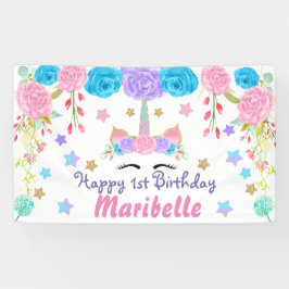 Unicorn Birthday Party - Gepersonaliseerde tabelac Spandoek