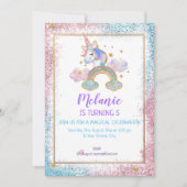 Unicorn Birthday Party Girl Invitation Kaart (Voorkant)