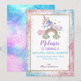 Unicorn Birthday Party Girl Invitation Kaart