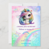 Unicorn Birthday Party Girl Invitation Kaart (Voorkant)