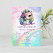 Unicorn Birthday Party Girl Invitation Kaart (Staand voorkant)
