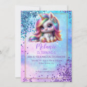 Unicorn Birthday Party Girl Invitation Kaart (Voorkant)