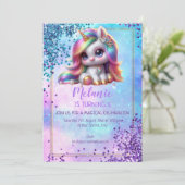 Unicorn Birthday Party Girl Invitation Kaart (Staand voorkant)
