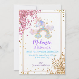 Unicorn Birthday Party Girl Invitation Kaart