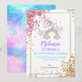 Unicorn Birthday Party Girl Invitation Kaart