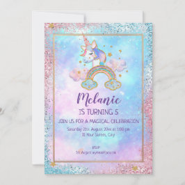 Unicorn Birthday Party Girl Invitation Kaart