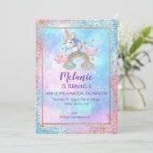 Unicorn Birthday Party Girl Invitation Kaart (Staand voorkant)